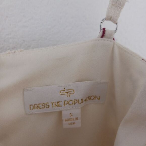 Dress the Population beige and wine sparkle lace v neckline flare skirt size S - Picture 5 of 7